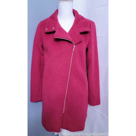 LOFT Ann Taylor "Cherry Jam" Wooly Funnel Neck Moto Zip Soft Coat size XS - Picture 1 of 8